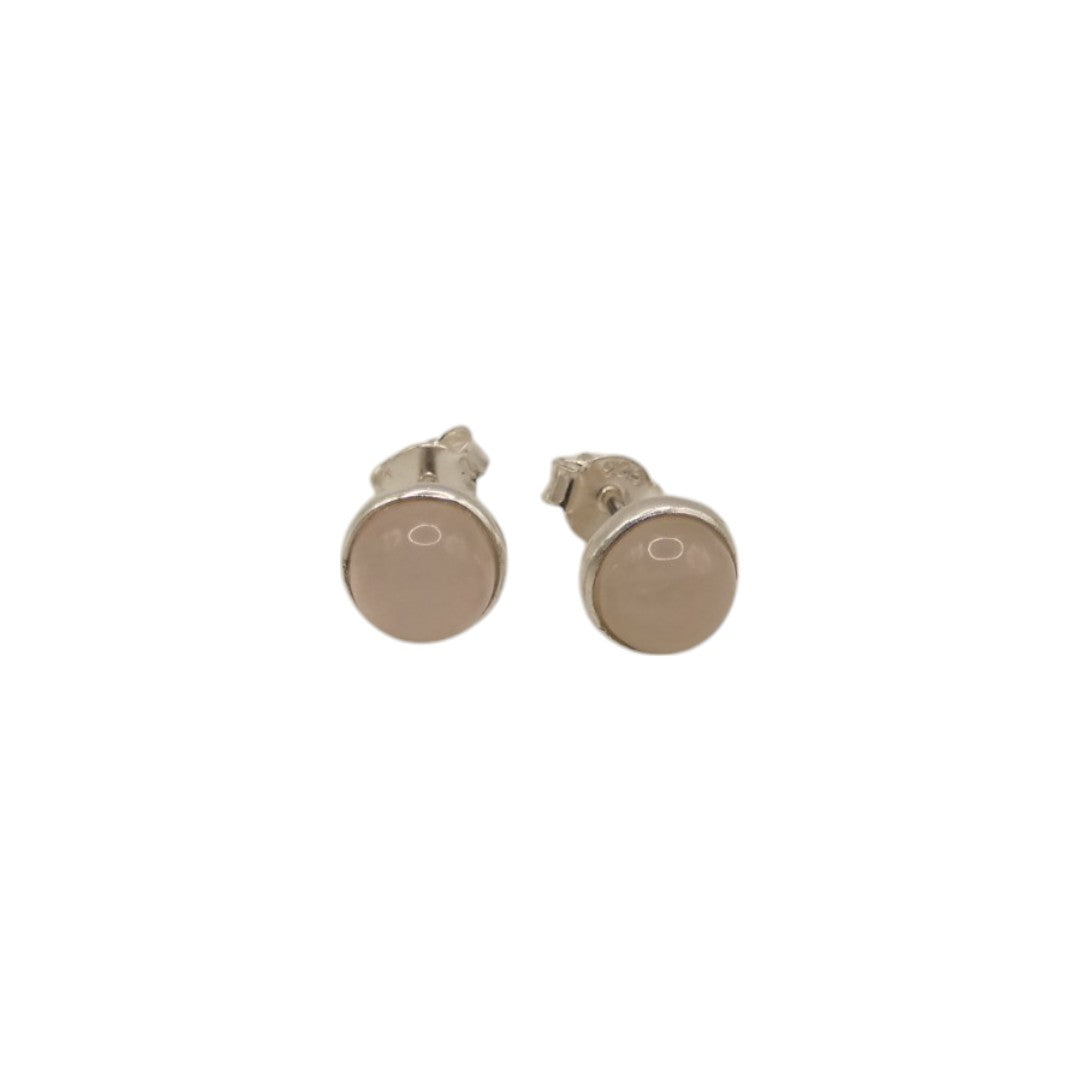 Sterling Silver Rose Quartz Round Stud Earrings 0.25"