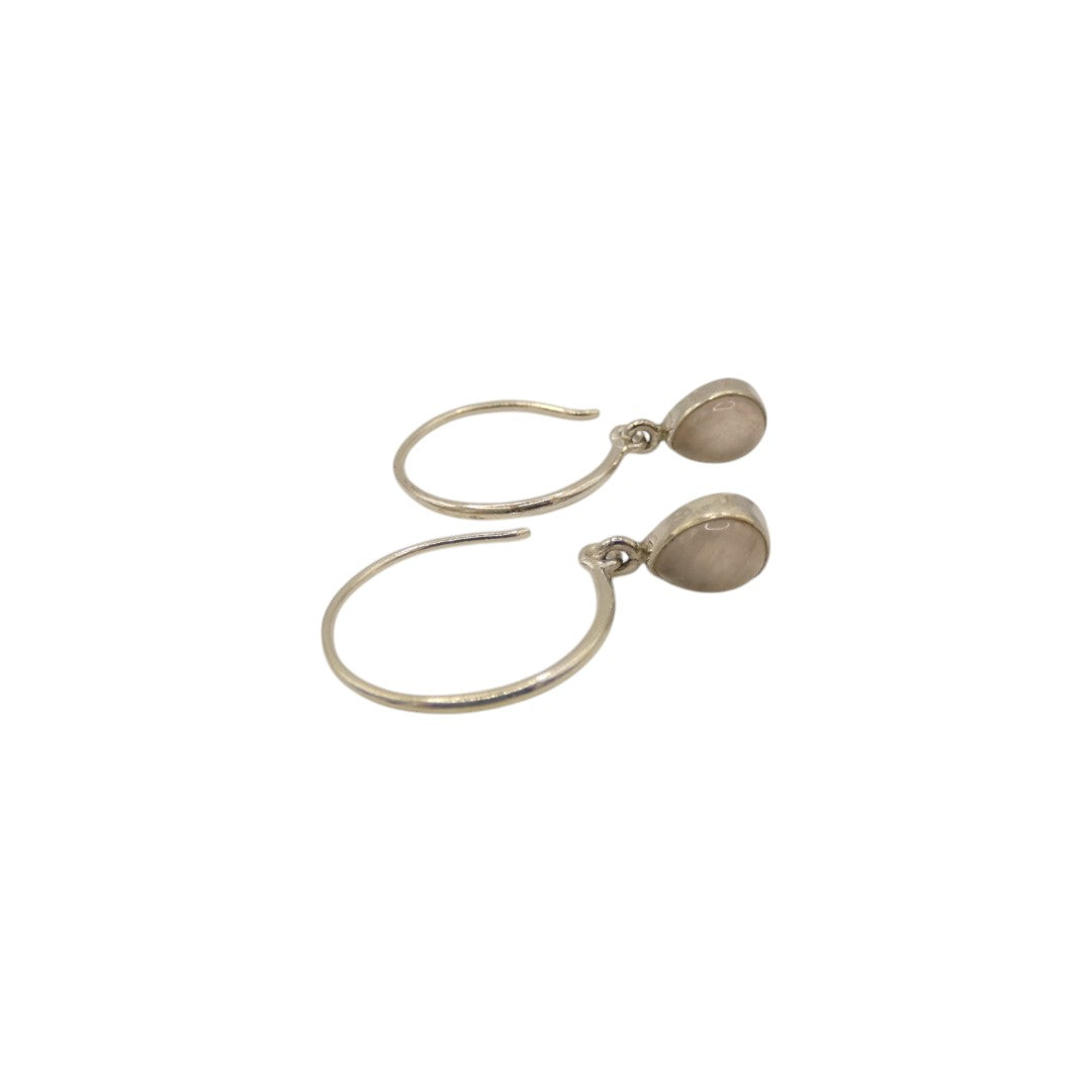 Sterling Silver Rose Quartz Hoop Earrings With Drop Stone 0.75"