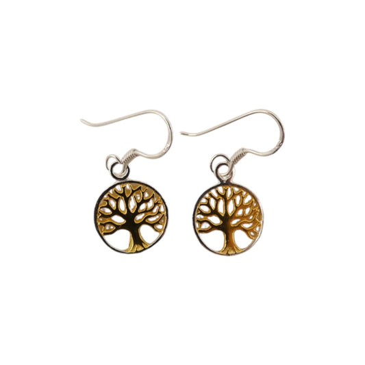 Gold And Silver Tree Of Life Drop Earrings 0.25"