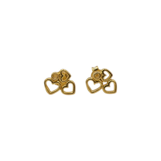 Gold Plated Sterling Silver Three Heart Stud Earrings 0.25"