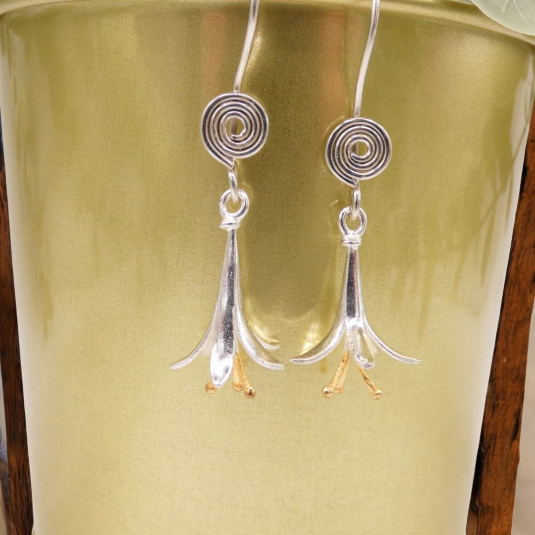 Gold And Silver Flower Drop Earrings 2"
