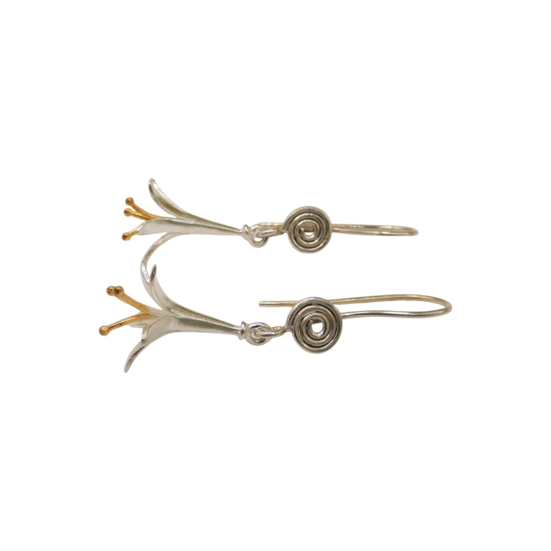 Gold And Silver Flower Drop Earrings 2"