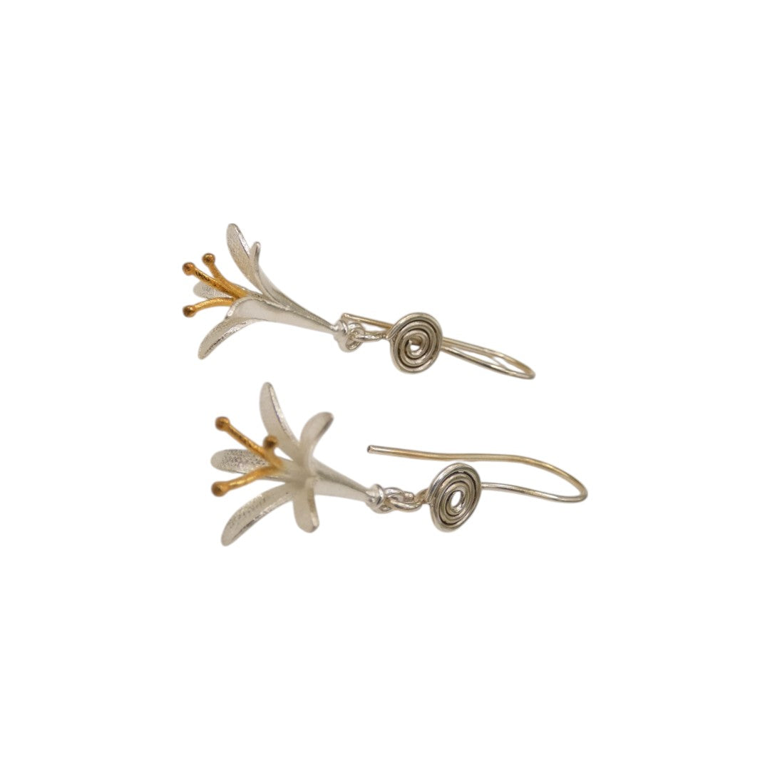 Gold And Silver Flower Drop Earrings 2"