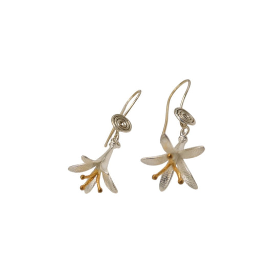 Gold And Silver Flower Drop Earrings 2"