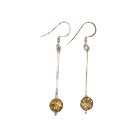 Sterling Silver Citrine Straight Drop Earrings With Round Stone 2"