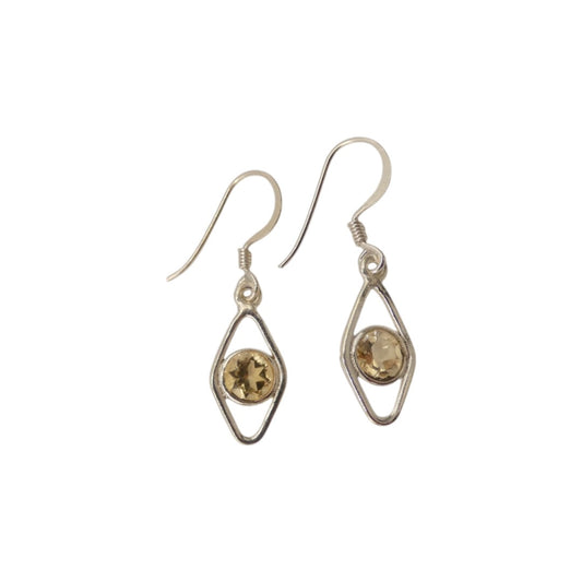 Sterling Silver Citrine Open Diamond Shape Earrings 1.3"