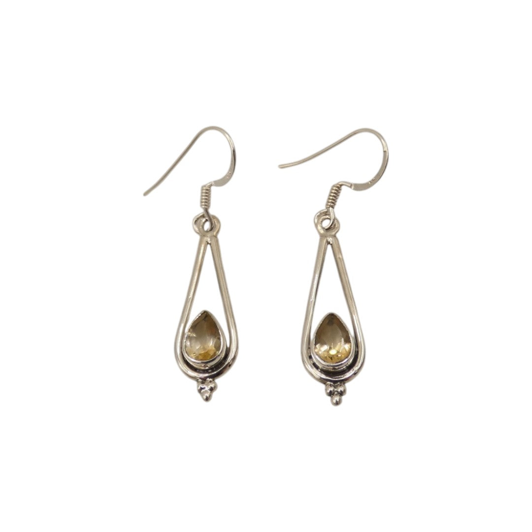 Sterling Silver Citrine Tear Drop Earrings 1.3"