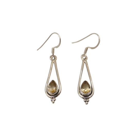 Sterling Silver Citrine Tear Drop Earrings 1.3"