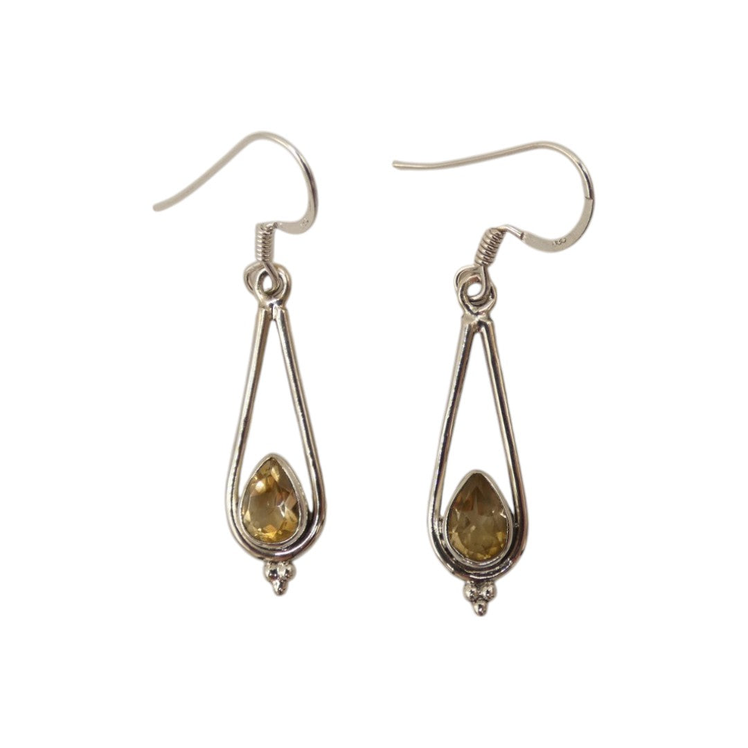Sterling Silver Citrine Tear Drop Earrings 1.3"