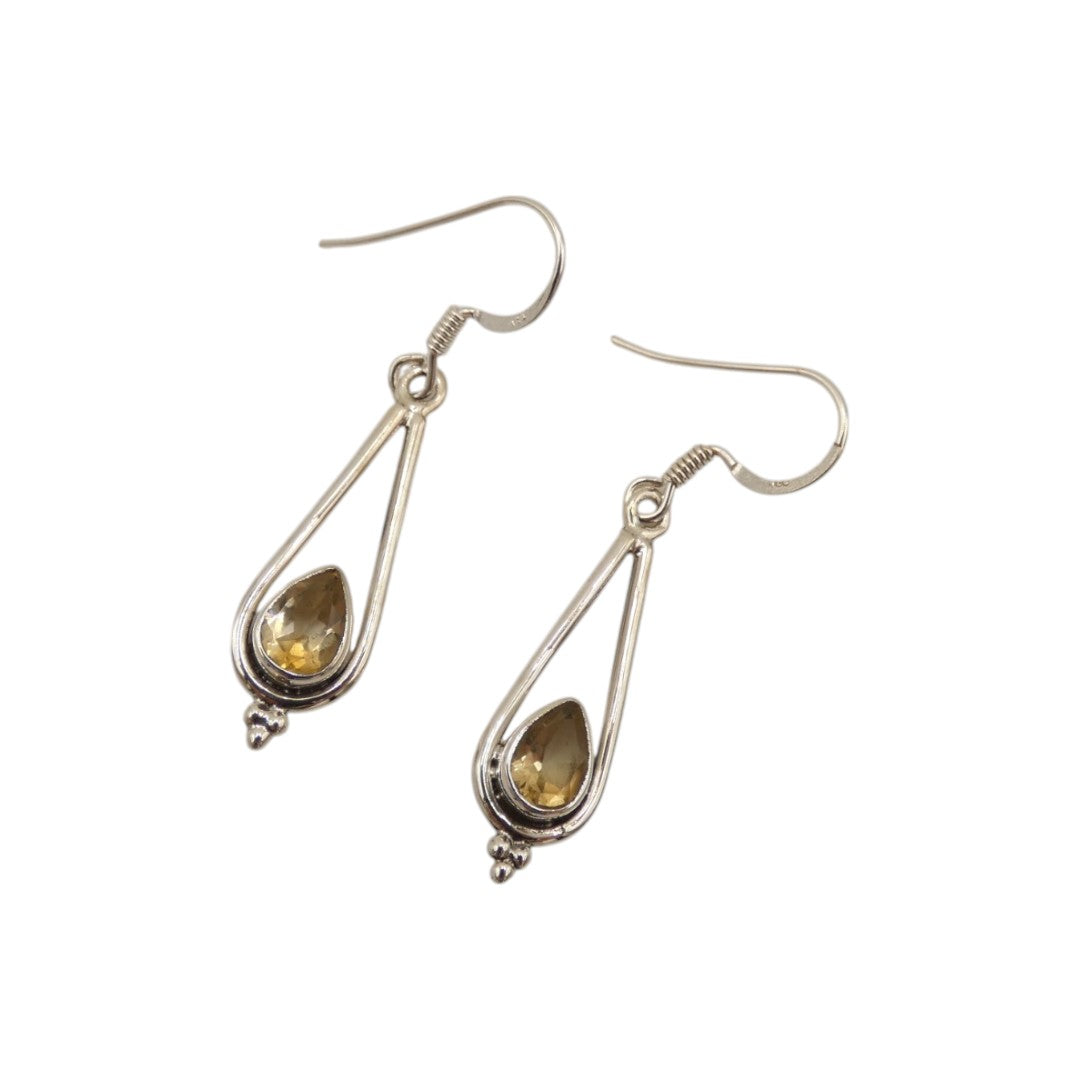 Sterling Silver Citrine Tear Drop Earrings 1.3"