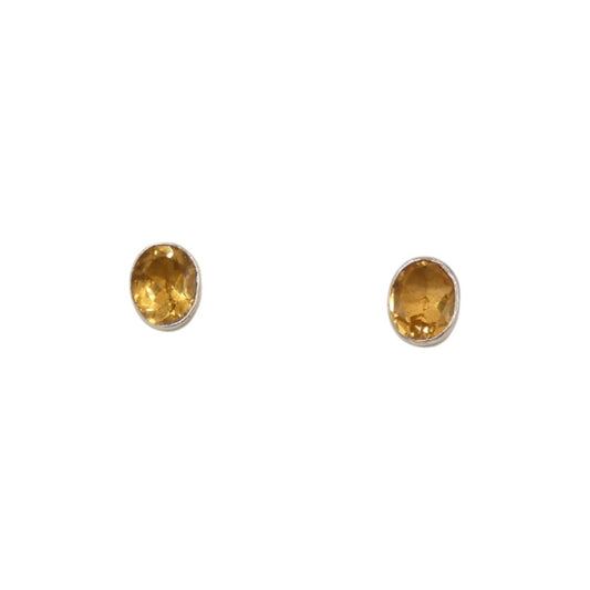 Sterling Silver Citrine Oval Stud Earrings 0.4"