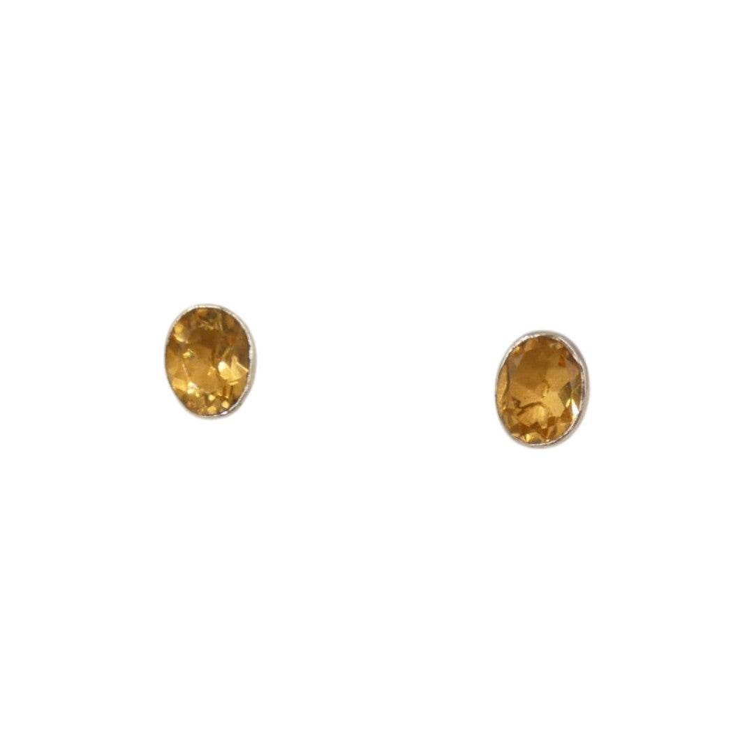 Sterling Silver Citrine Oval Stud Earrings 0.4"