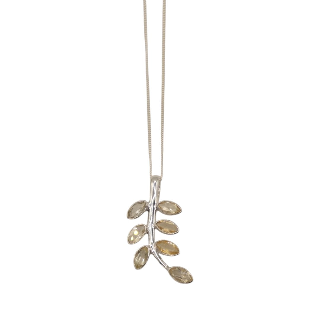 Sterling Silver Citrine Leaves Necklace