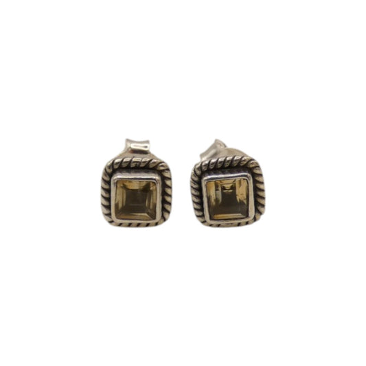 Sterling Silver Citrine Square Stud Earrings 0.3"