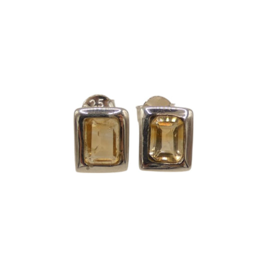 Sterling Silver Citrine Rectangular Stud Earrings 0.4"