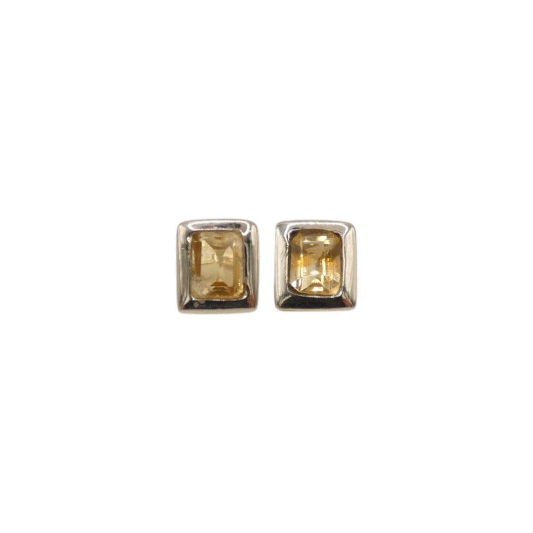 Sterling Silver Citrine Rectangular Stud Earrings 0.4"