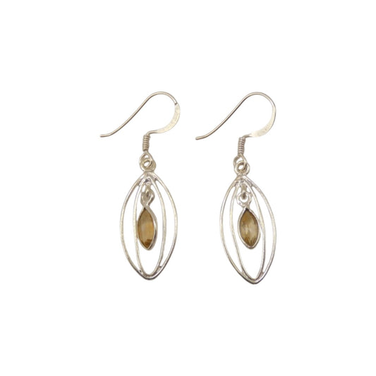 Sterling Silver Citrine Double Loop Teardrop Earrings 1.6"