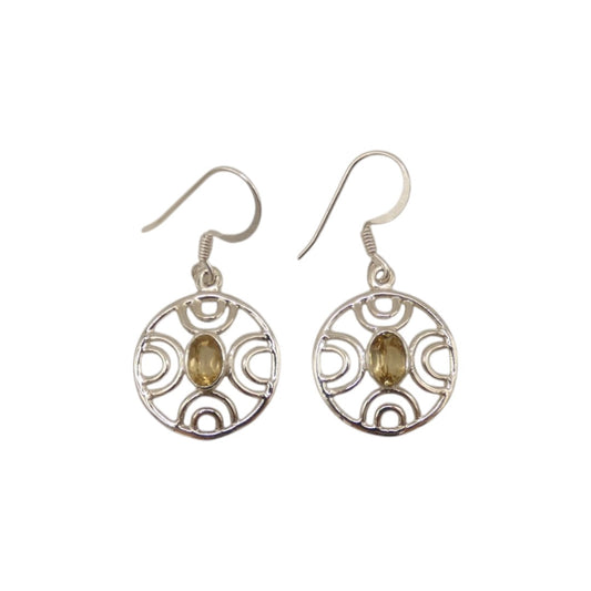 Sterling Silver Citrine Ornate Round Drop Earrings 1.3"