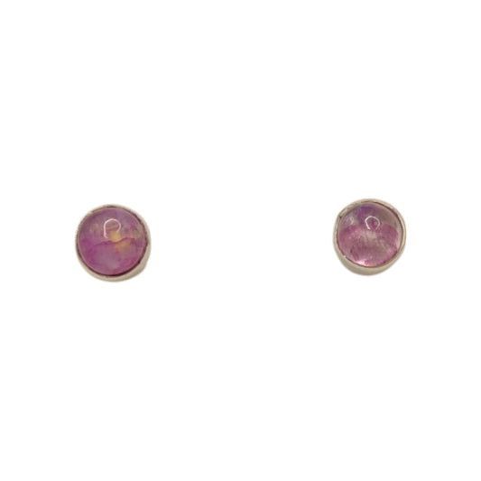 Sterling Silver Pink Moonstone Round Stud Earrings 0.25"