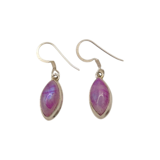 Sterling Silver Pink Moonstone Drop Earrings 1.25"