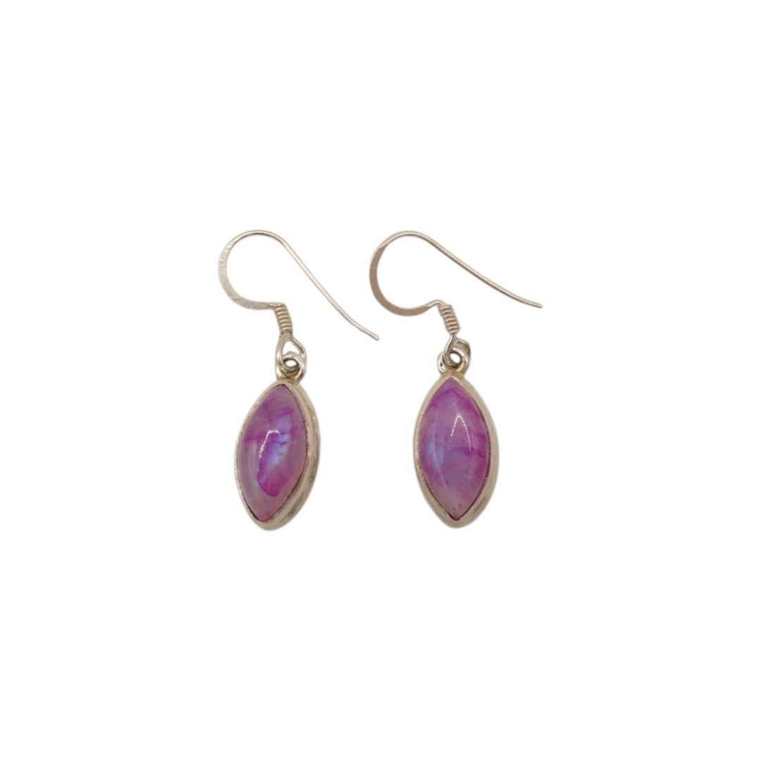 Sterling Silver Pink Moonstone Drop Earrings 1.25"