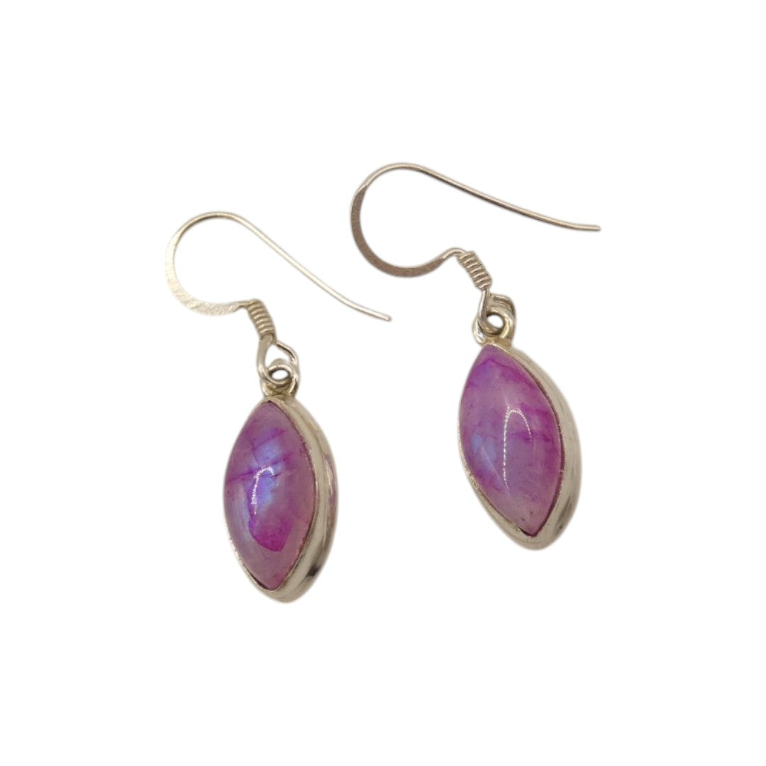 Sterling Silver Pink Moonstone Drop Earrings 1.25"