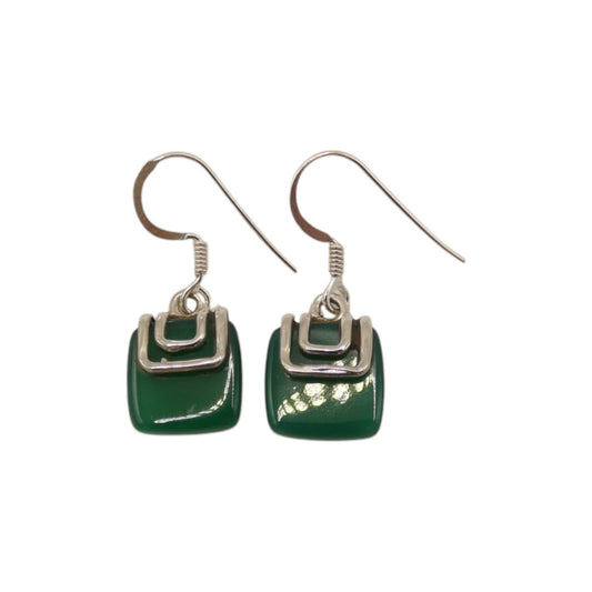 Sterling Silver Green Onyx Silver On Stone Drop Earrings 1.1"