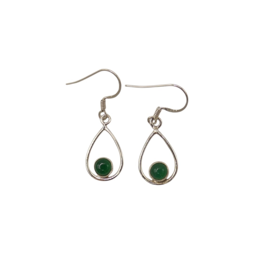 Sterling Silver Green Onyx Open Teardrop Shape Earrings 1.4"