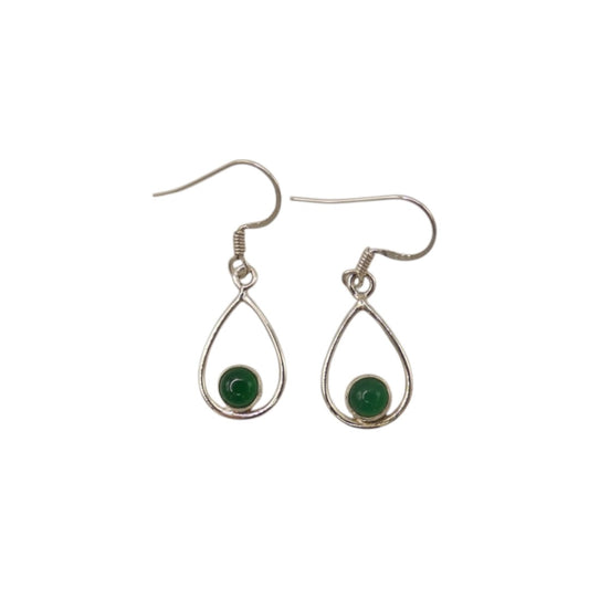 Sterling Silver Green Onyx Open Teardrop Shape Earrings 1.4"