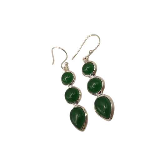 Sterling Silver Green Onyx Multi Stone Drop Earrings 1.75"