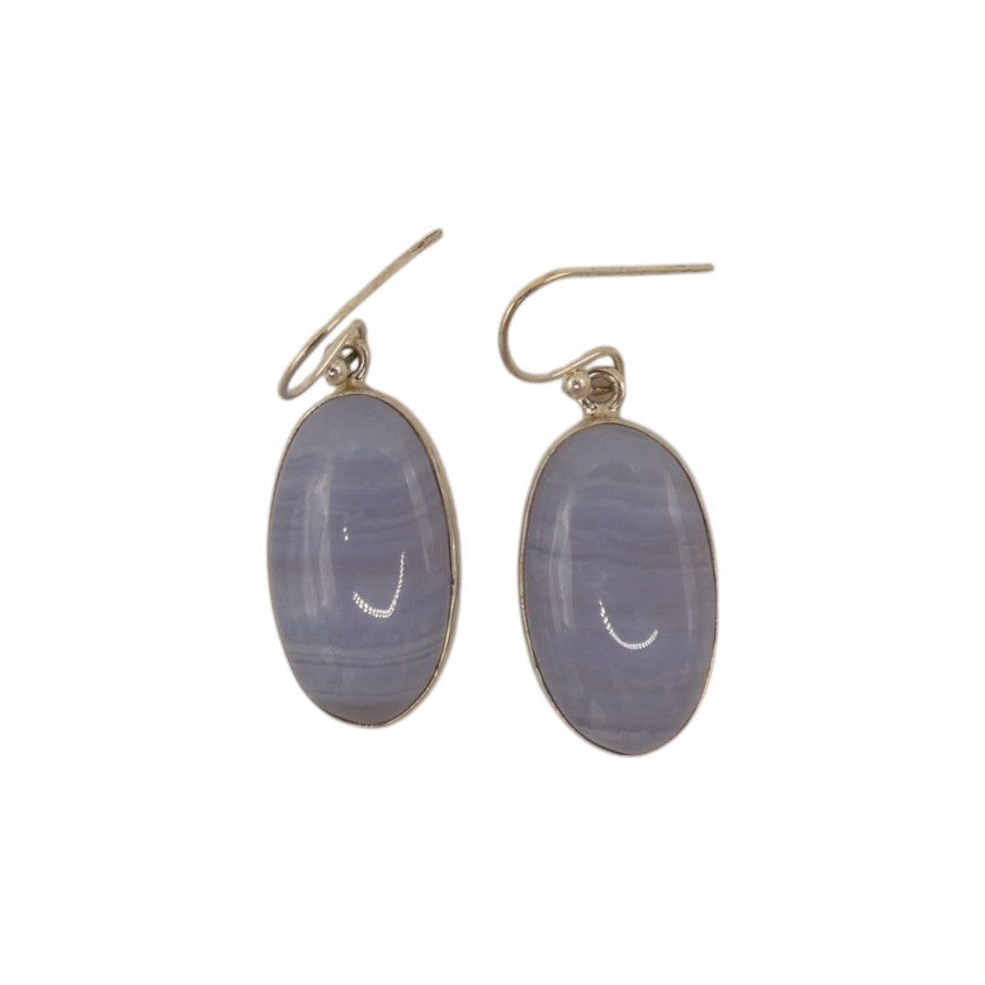 Sterling Silver Blue Lace Agate Oval Drop Earrings 1.4"