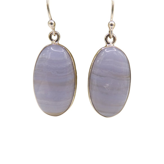 Sterling Silver Blue Lace Agate Oval Drop Earrings 1.4"