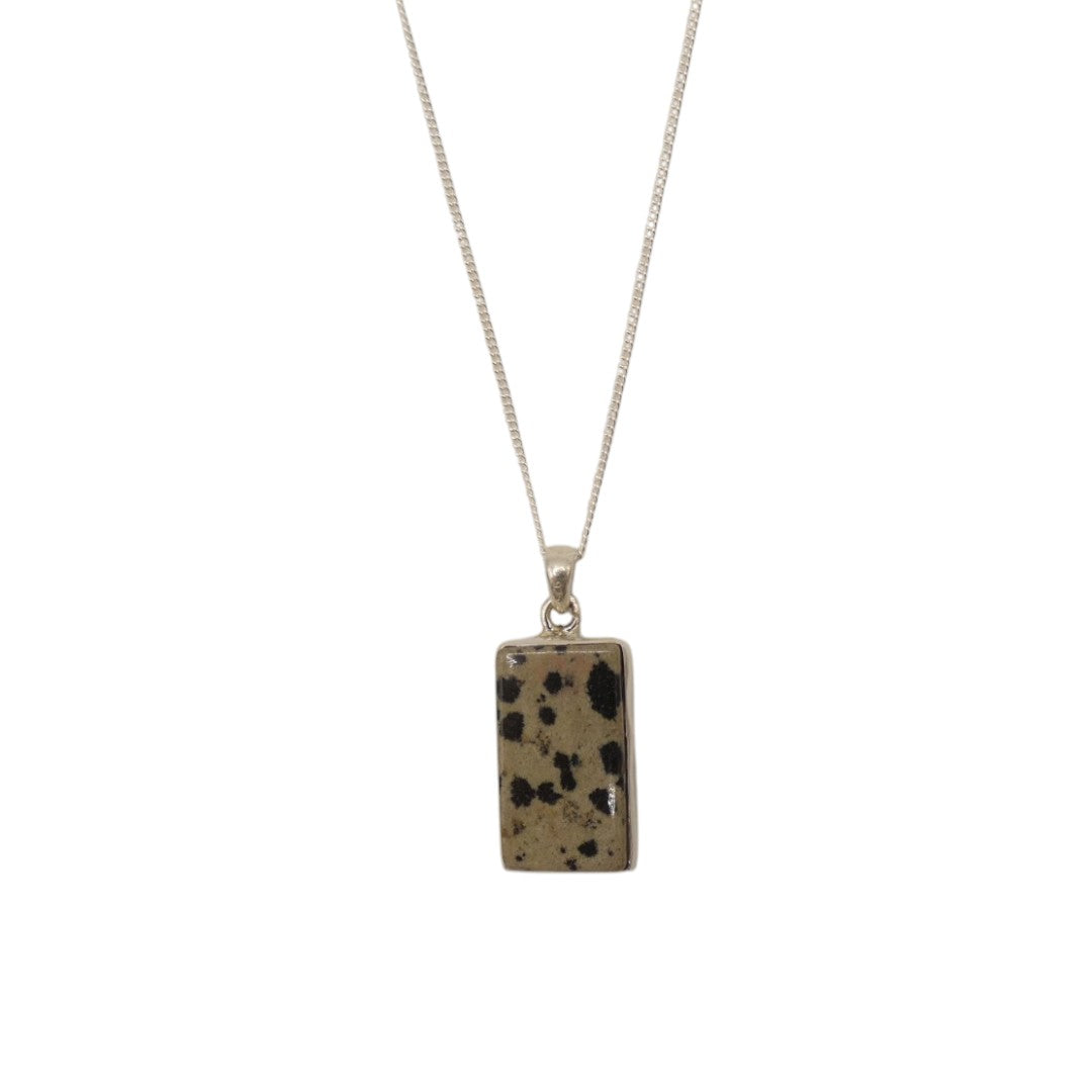Sterling Silver Dalmatian Jasper Rectangular Necklace