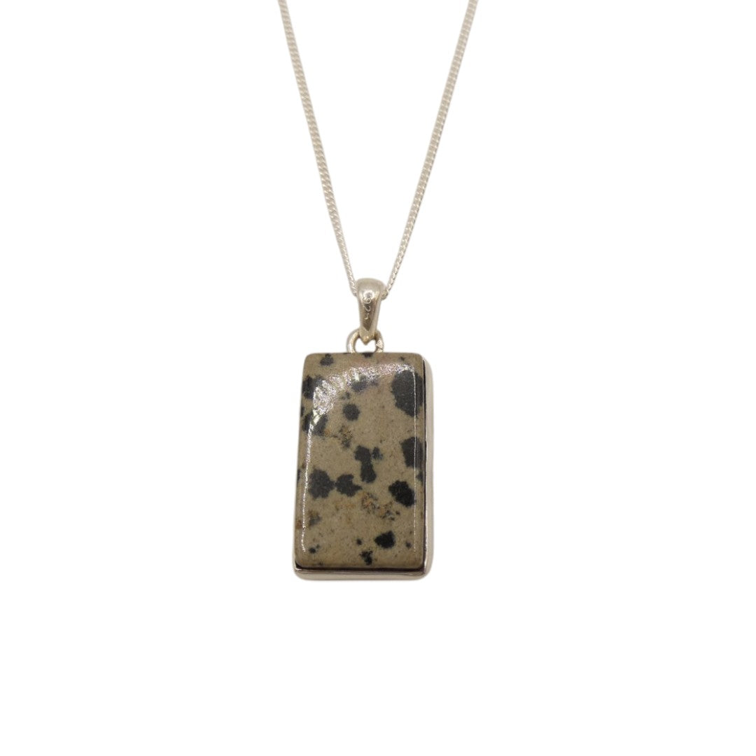 Sterling Silver Dalmatian Jasper Rectangular Necklace