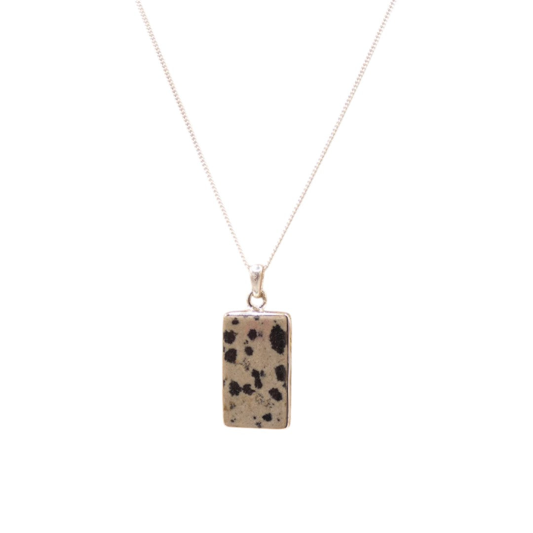 Sterling Silver Dalmatian Jasper Rectangular Necklace