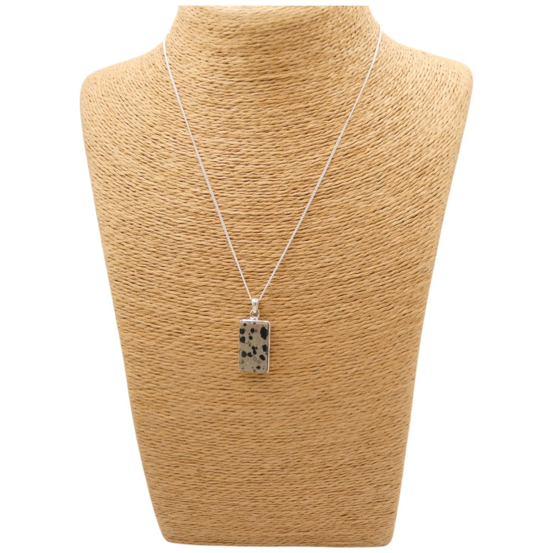 Sterling Silver Dalmatian Jasper Rectangular Necklace