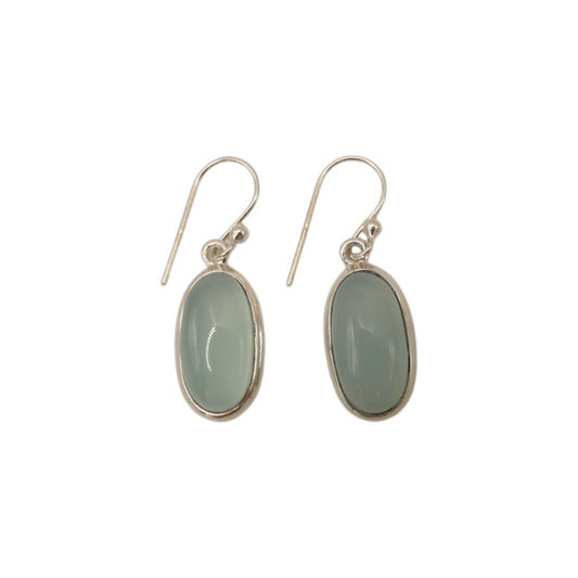 Sterling Silver Chalcedony Oval Drop Earrings 1.5"