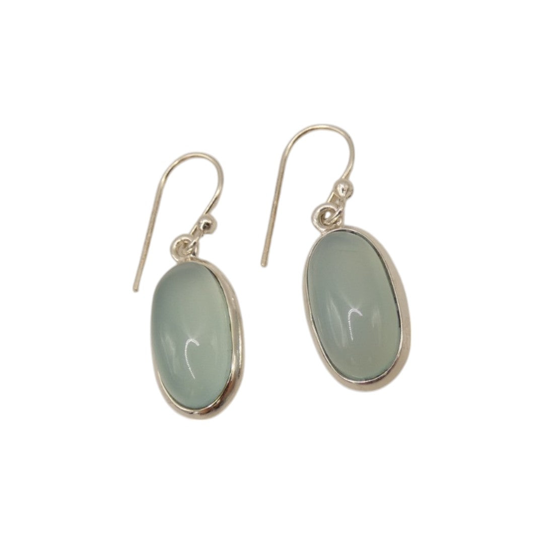 Sterling Silver Chalcedony Oval Drop Earrings 1.5"