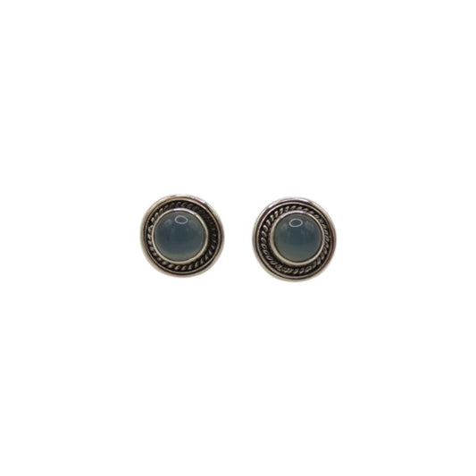 Sterling Silver Chalcedony Ornate Round Stud Earrings 0.4"