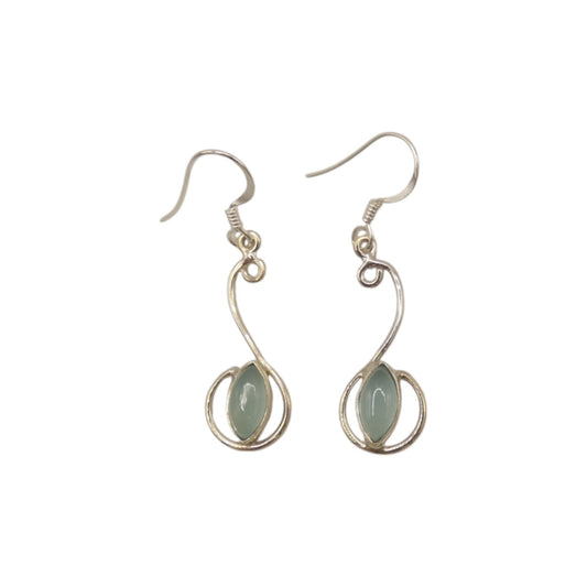 Sterling Silver Chalcedony Curved Drop Earrings 1.6"
