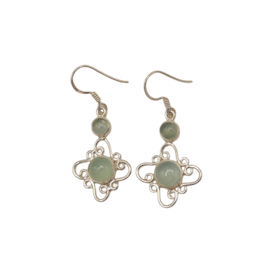 Sterling Silver Chalcedony Double Stone Ornate Drop Earrings 1.5"