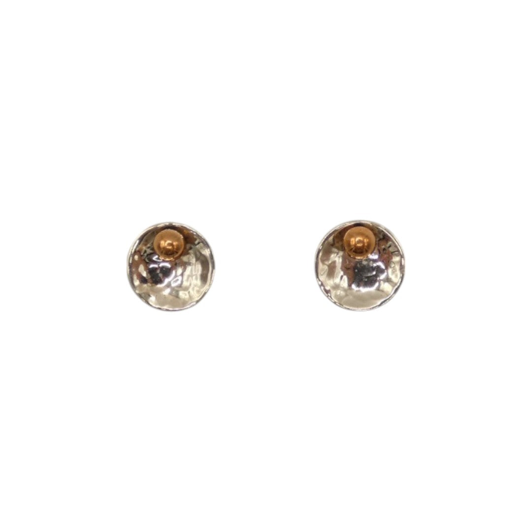 Sterling Silver And Copper Round Stud Earrings 0.4"