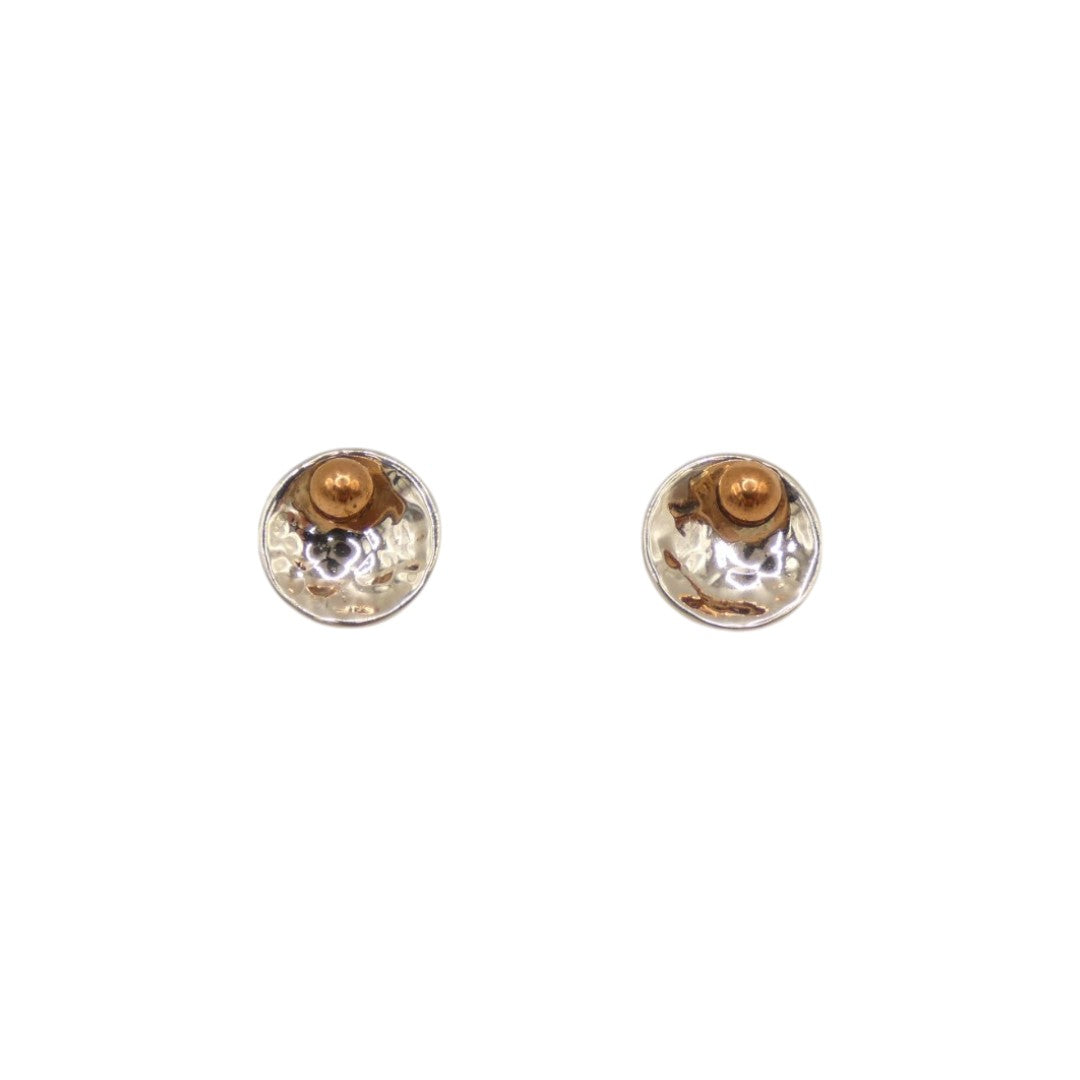 Sterling Silver And Copper Round Stud Earrings 0.4"