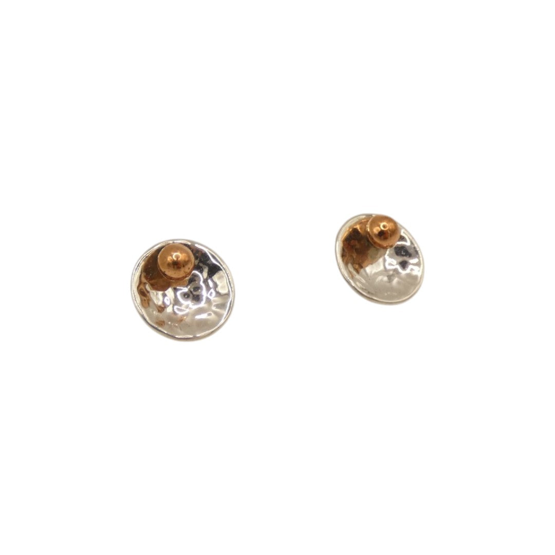 Sterling Silver And Copper Round Stud Earrings 0.4"