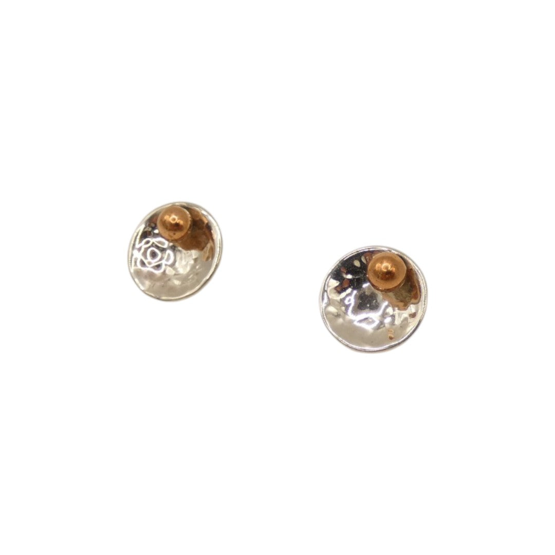 Sterling Silver And Copper Round Stud Earrings 0.4"