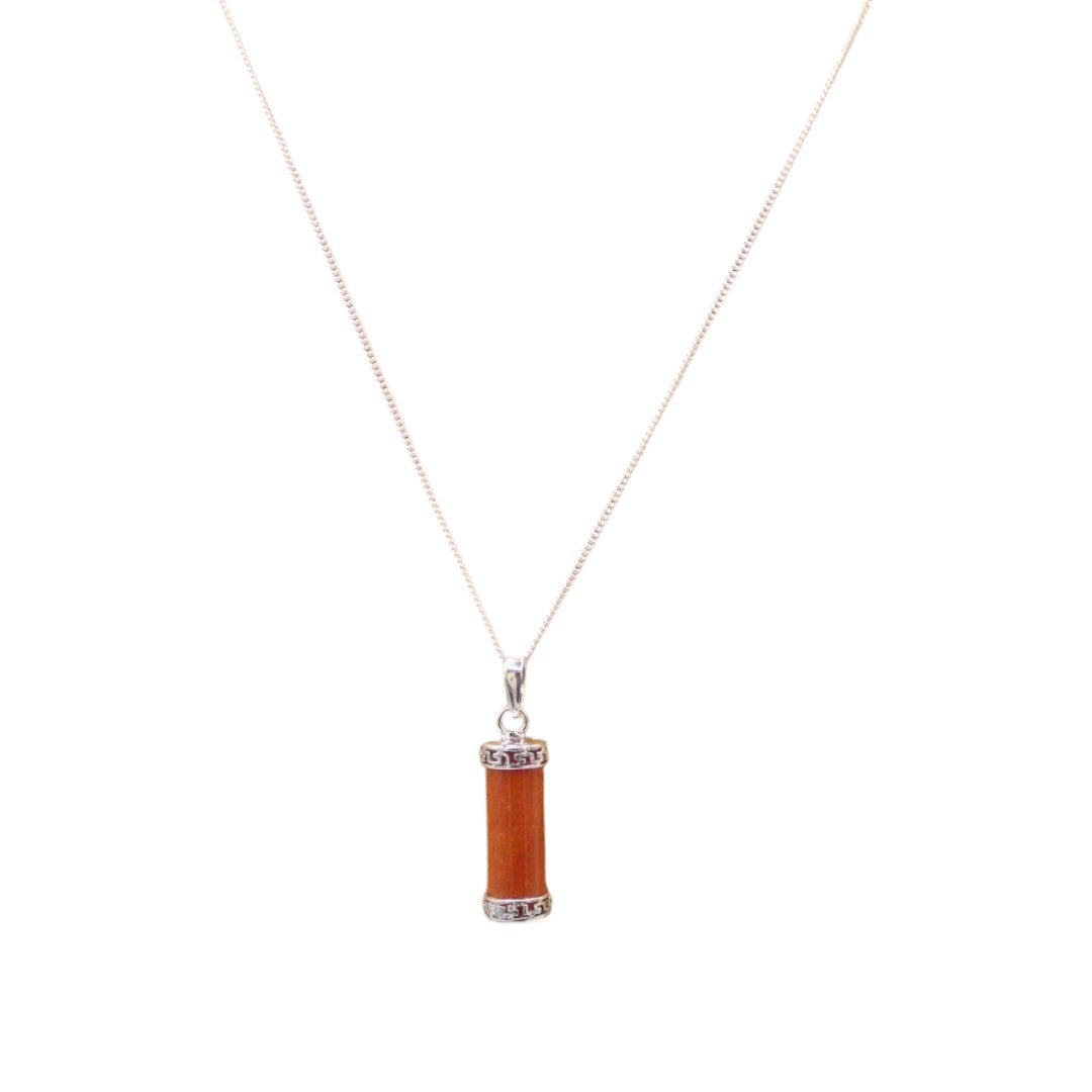 Sterling Silver Red Jade Pillar Necklace