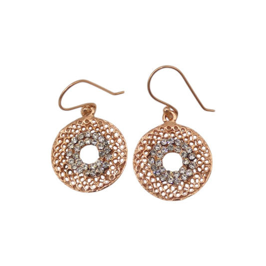 Rose Gold Plated Sterling Silver With Cubic Zirconia Round Drop Earrings 1"