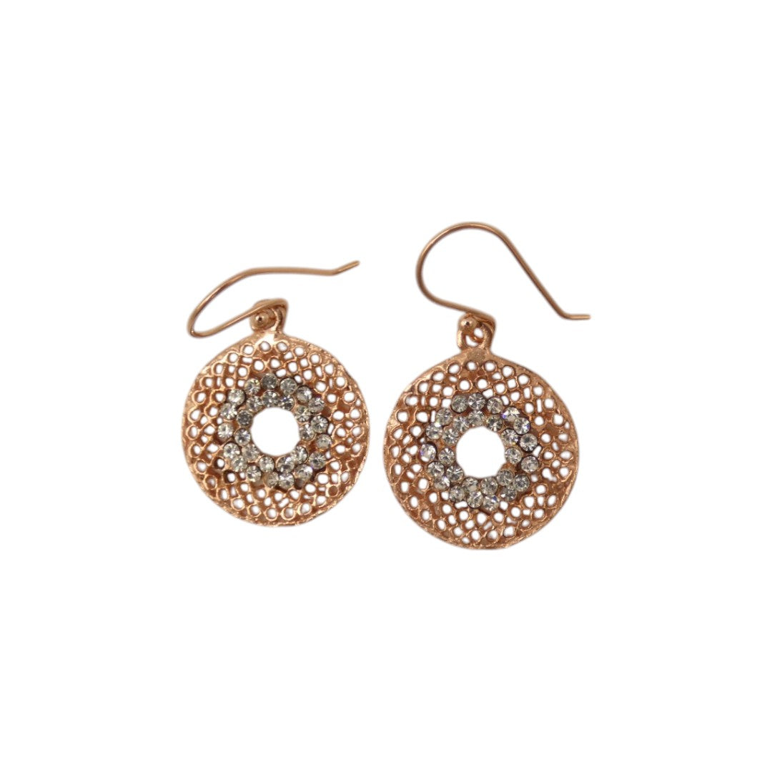 Rose Gold Plated Sterling Silver With Cubic Zirconia Round Drop Earrings 1"