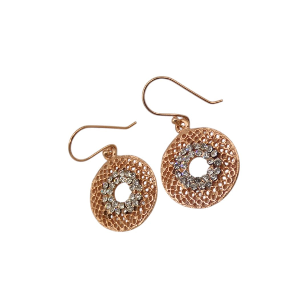 Rose Gold Plated Sterling Silver With Cubic Zirconia Round Drop Earrings 1"