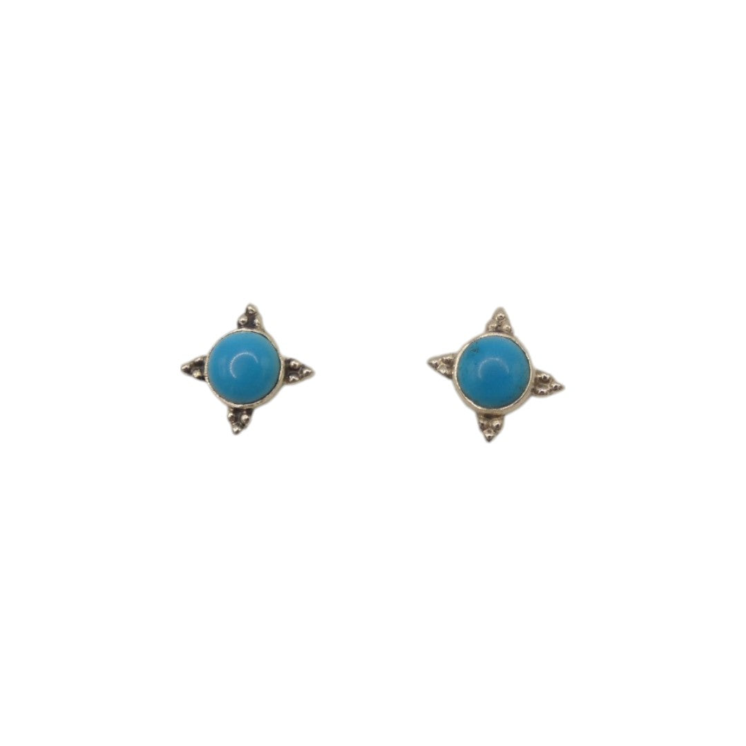 Sterling Silver Turquoise Decorative Round Stud Earrings 0.5"